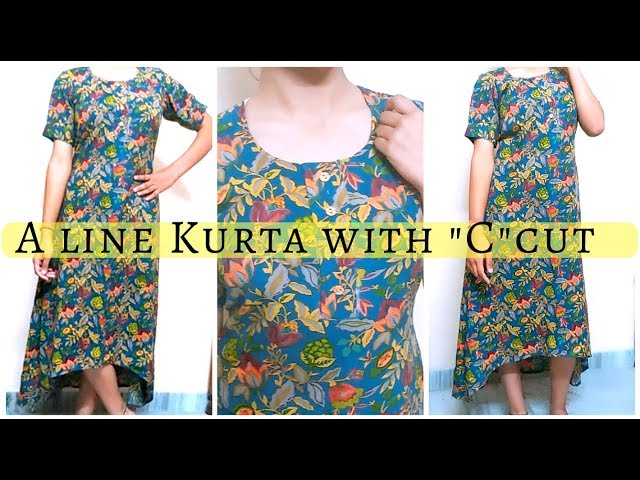front open kurti cutting and stitching in tamil | a line kurti front open  cutting and stitching - YouTube